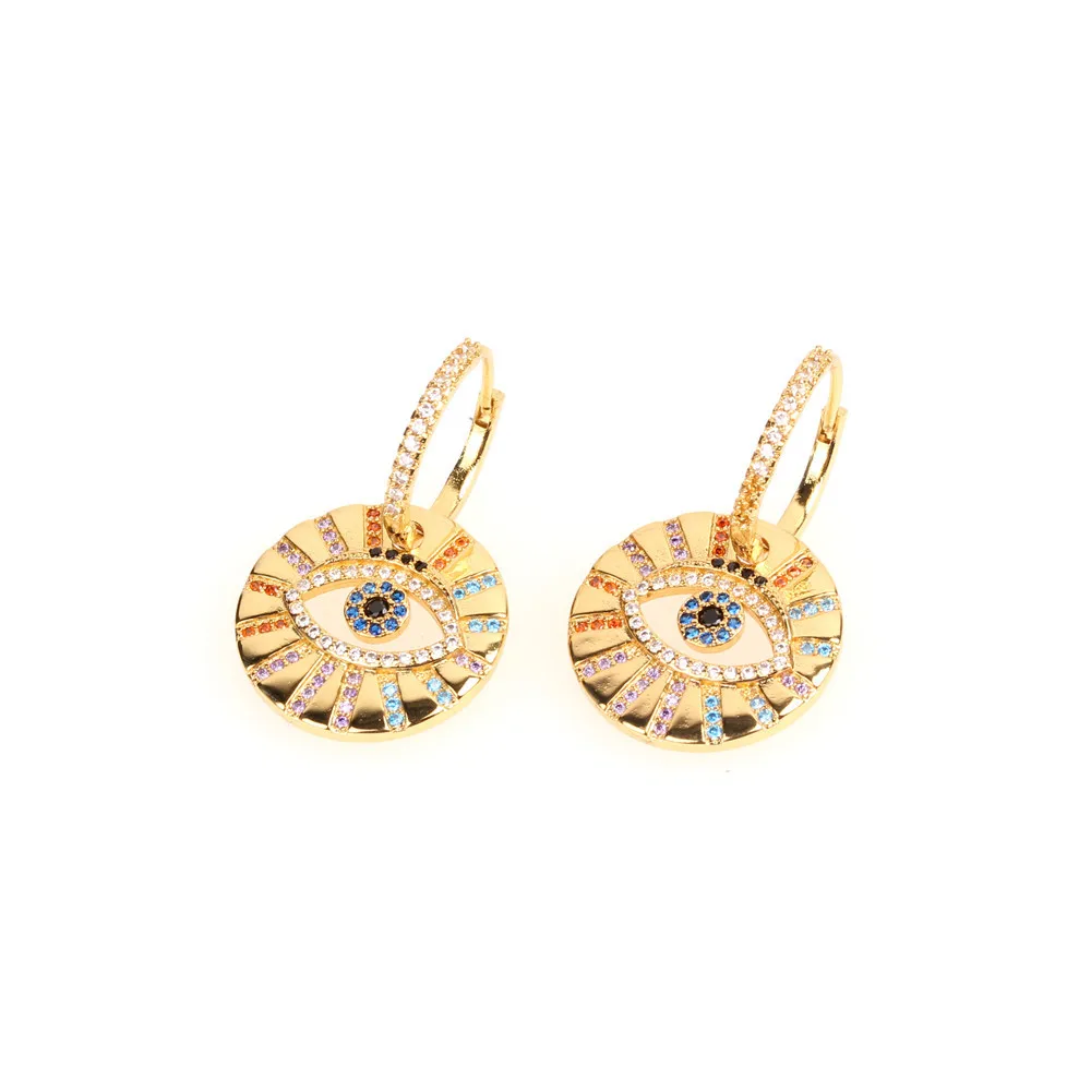 

2021 New Arrival Ins Real Gold Plating Cubic Zircon CZ Evil Eyes Dangle Earrings Ethnic Blue Turkish Evil Eyes Drop Earings