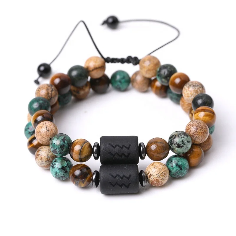 

New Design Natural Stone Braided 12 Zodiac Signs Agate Beads Macrame Friendship Bracelets Women Men