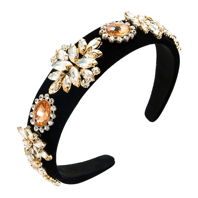 

wholesale newest baroque retro floret hair hoop full bulk rhinestone headband bling headband bandana for women, As pic