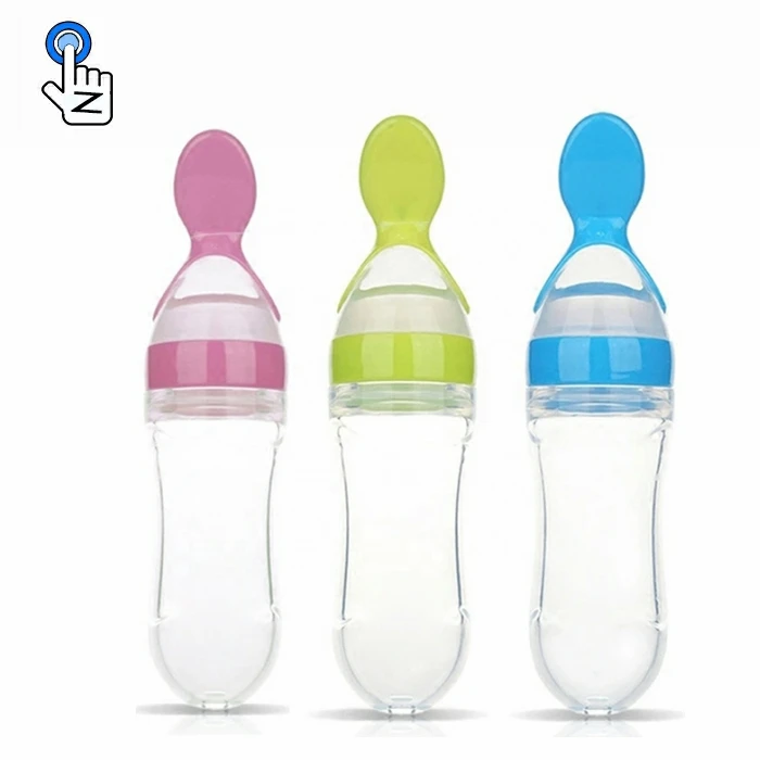 

90ml Newborn Toddler Food Supplement Rice Cereal Bottles Infant Baby Milk Feeder Silicone Squeeze Feeding Bottle With Spoon