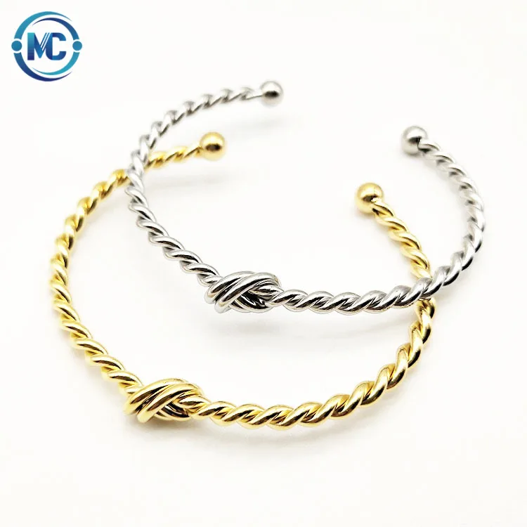 

2021 Minimalist Stainless Steel Jewelry Twist Opening Band Steel Ball Cuff Bracelet Gold Plated Knot Bracelet Bangle For Women, As the picture