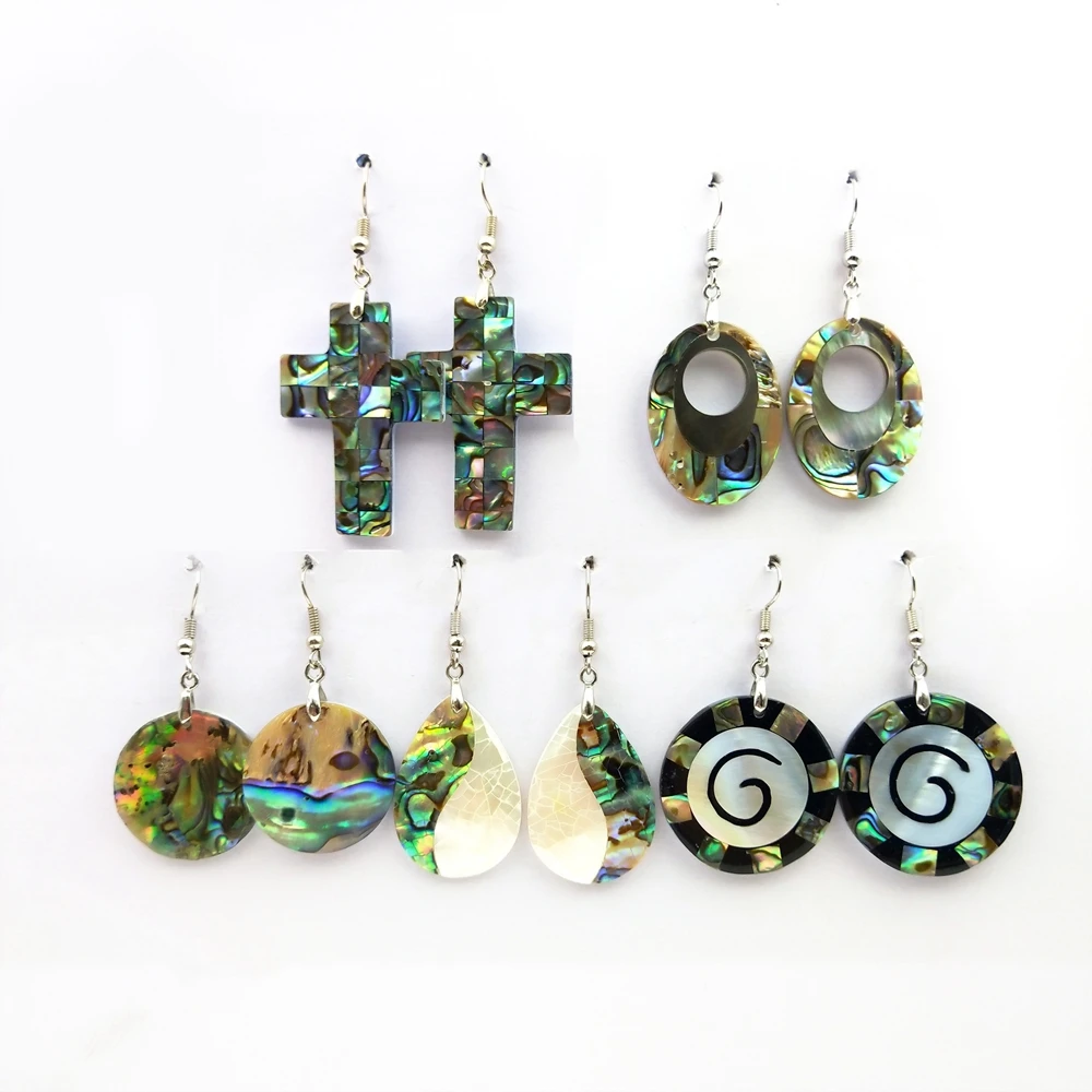 

Abalone Shell Jewelry Natural Wholesale Paua Shell Earrings New Arrival Sea Jewellery Series Cross Oval Round Drop Hoops women, Multi