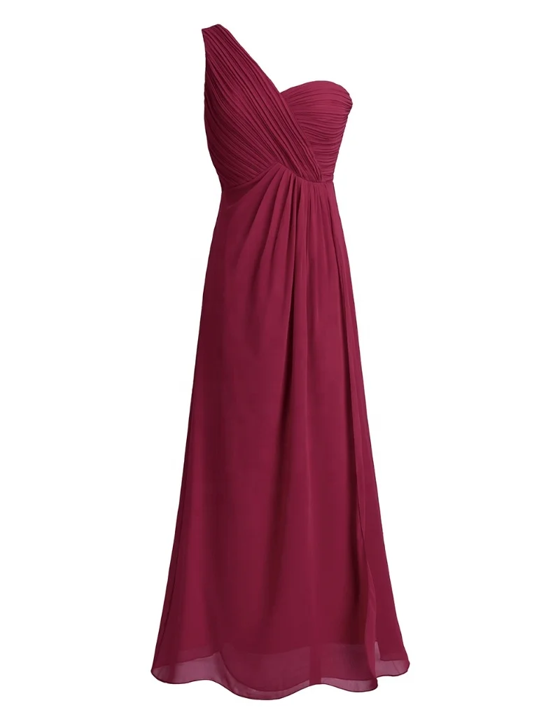 

Women Ladies Chiffon One-shoulder Split Slit Bridesmaid Dress Long Evening Prom Gown