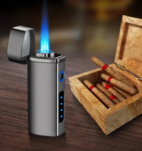 

Metal Triple Jet Flame Butane Cigarette Torch Lighter with cigar punch cutter with Customized Logo, 9 colors