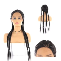 

New long straight black synthetic hair lace front braided wigs natural micro braided lace front wigs box braided lace wig