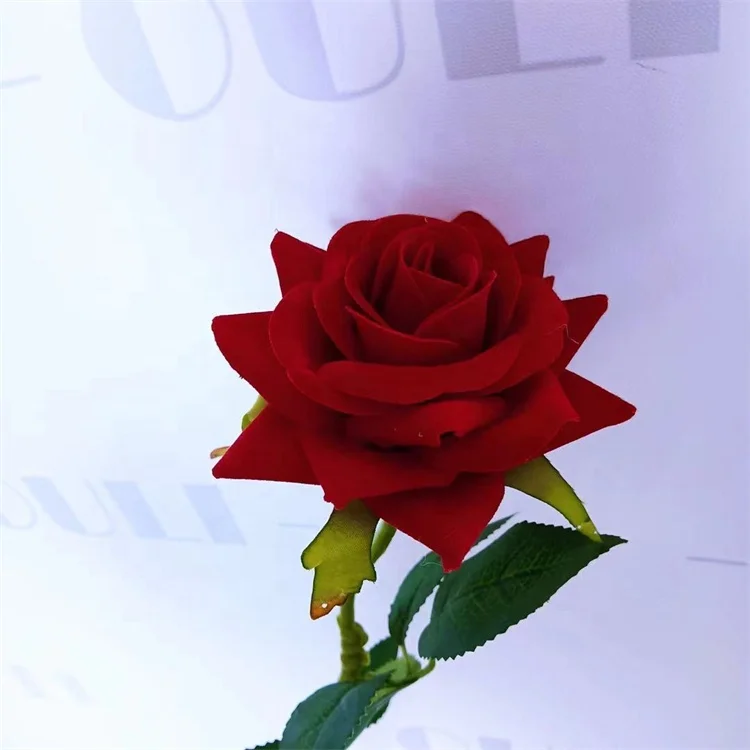 

U-0332 China Hot-sale Real Touch Silk Preserved Red Rose Single Thick Stem For Wedding