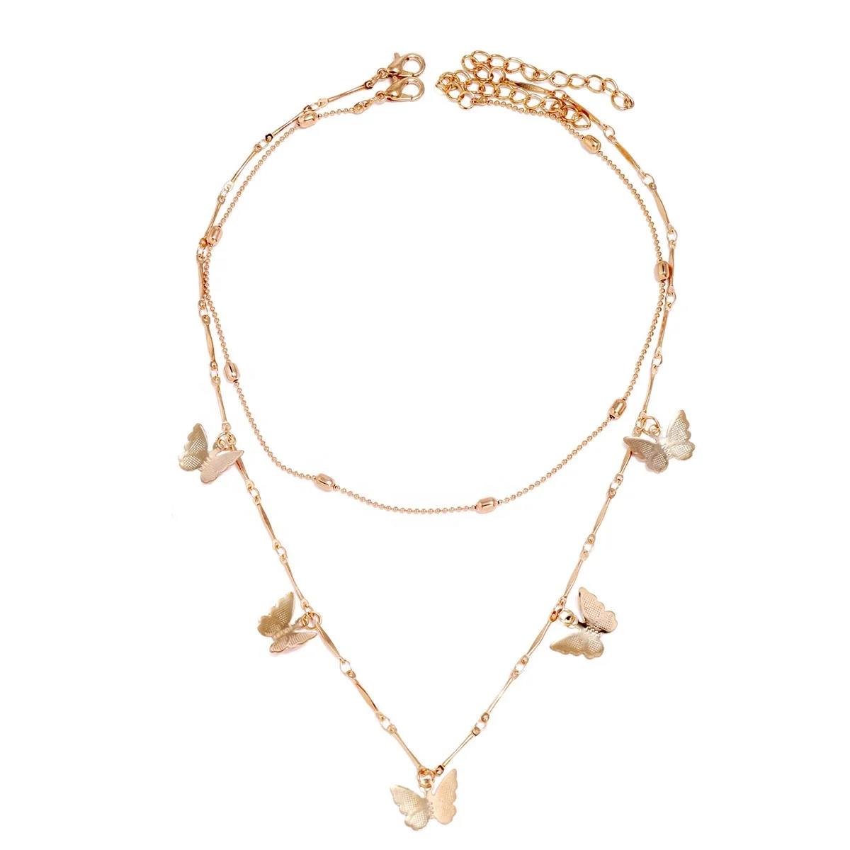 

Wholesale girls double layer gold plated butterfly chocker chain necklaces jewellery
