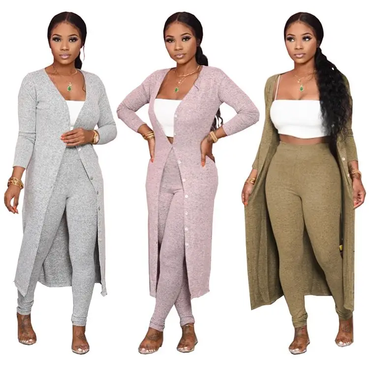 

M11826 Fashion casual solid color cloak suit two piece set long cardigan women