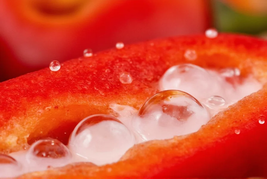 Close-up of red chili pepper with milk droplets, scientific illustration of capsaicin molecules binding to casein proteins