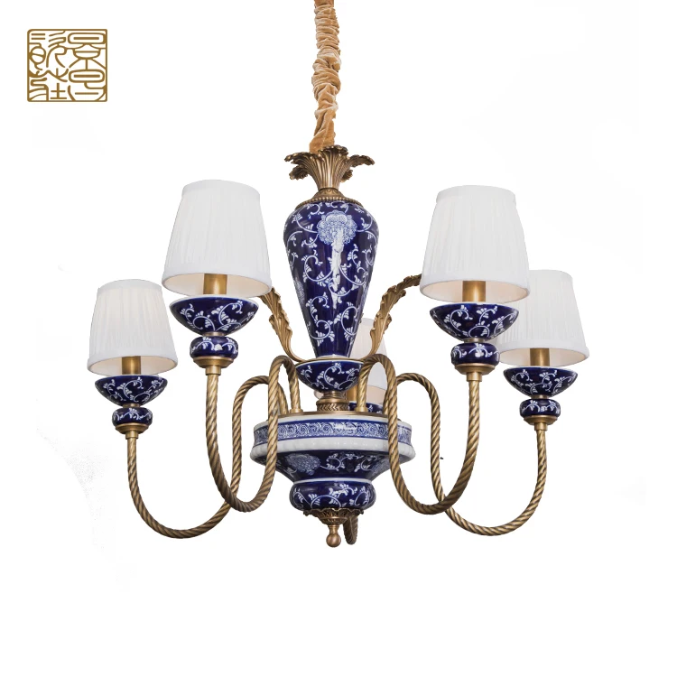 Post modern luxury Ceramic Pendant Light Blue And White Chandelier for living room