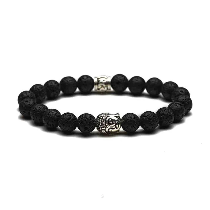 

Hot-selling Natural Volcano Lava Stone Beaded Bracelet For Mens, Black