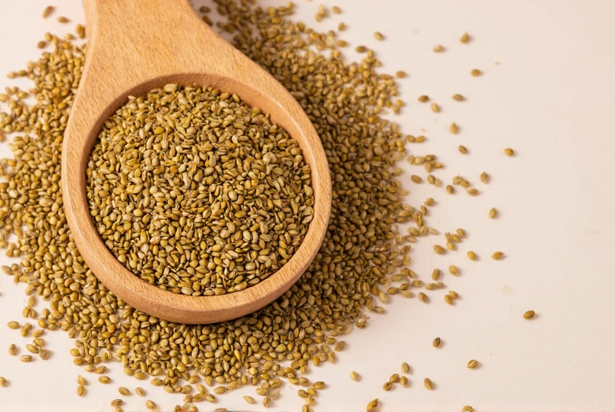 Person grinding mustard seeds in traditional stone mortar with various spices surrounding them