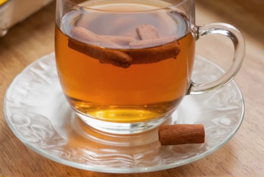 Three mugs of cinnamon tea with different garnishes: lemon slice, honey drizzle, and star anise