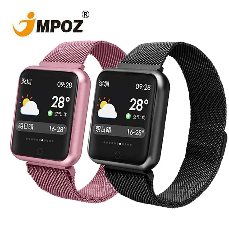 

P68 Men Women Smart Watch 2021 Blood Pressure Blood Oxygen Heart Rate Monitor Sports Tracker Android Smart Wristband, Black/silver/pink