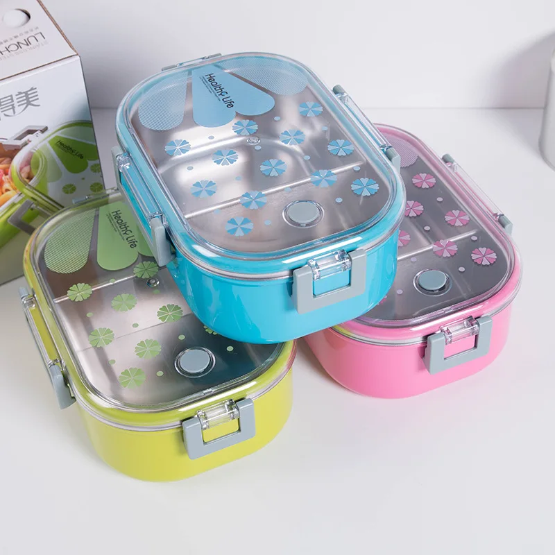 

Stainless steel heat preservation lunch box sealed single layer rectangular partitioned lunch box Japanese portable bento box