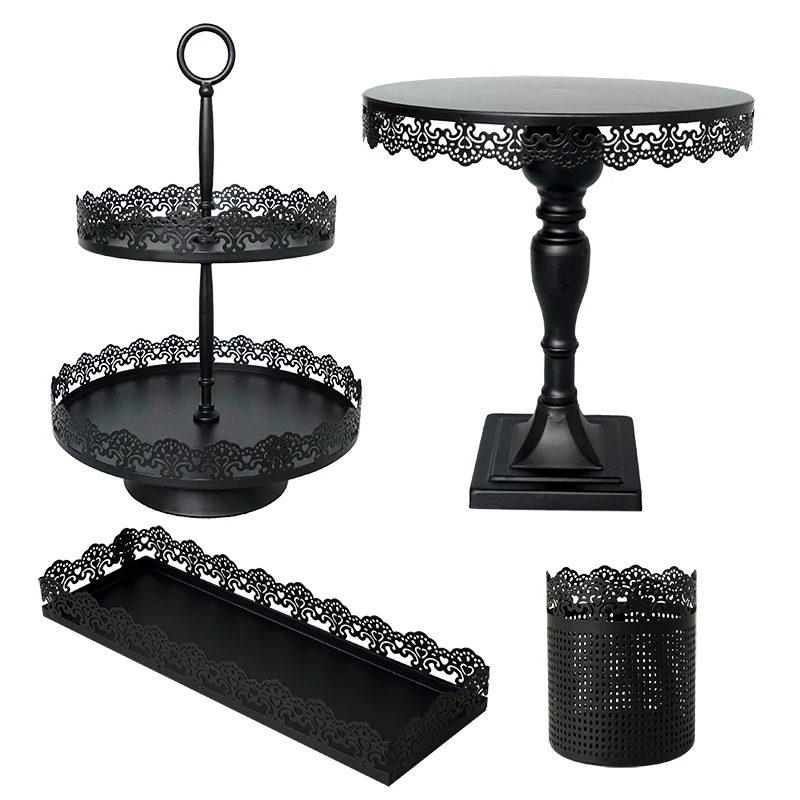 

Dali Matt Exquisite Heart Shape Black 3 Tier Metal Wedding Display Cake Stand With Lace