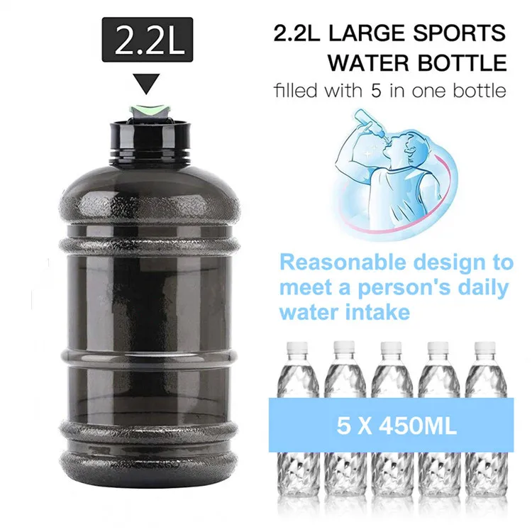 Custom Logo Half Gallon Body Building Sports Jug Gym Protein 2.2L Shaker Cheap BPA Free Water Bottles with Time Maker