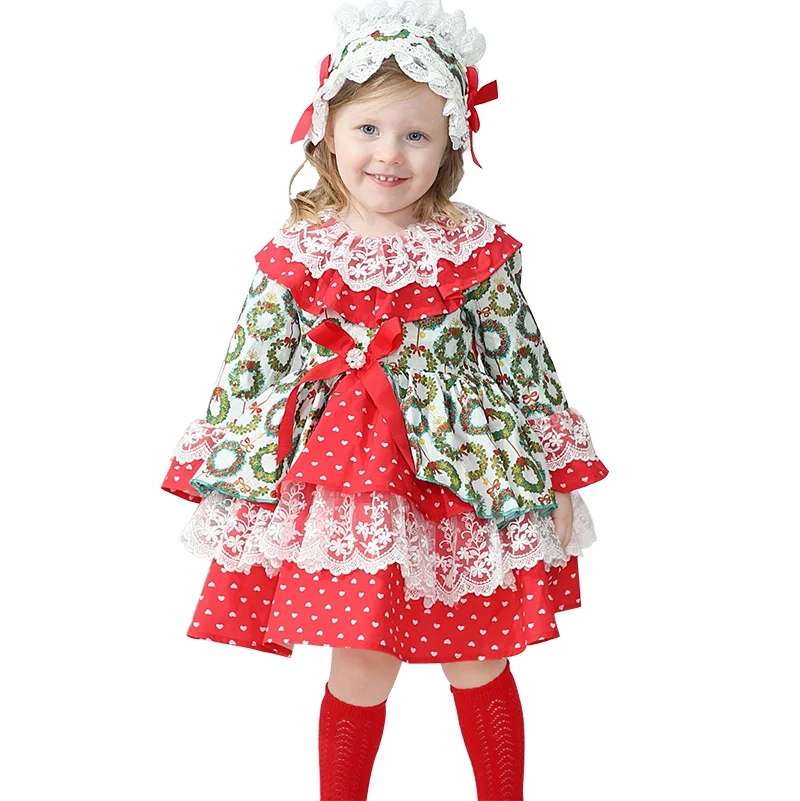 

Kids new design long sleeve cotton print winter baby girls Christmas dresses, Picture shows