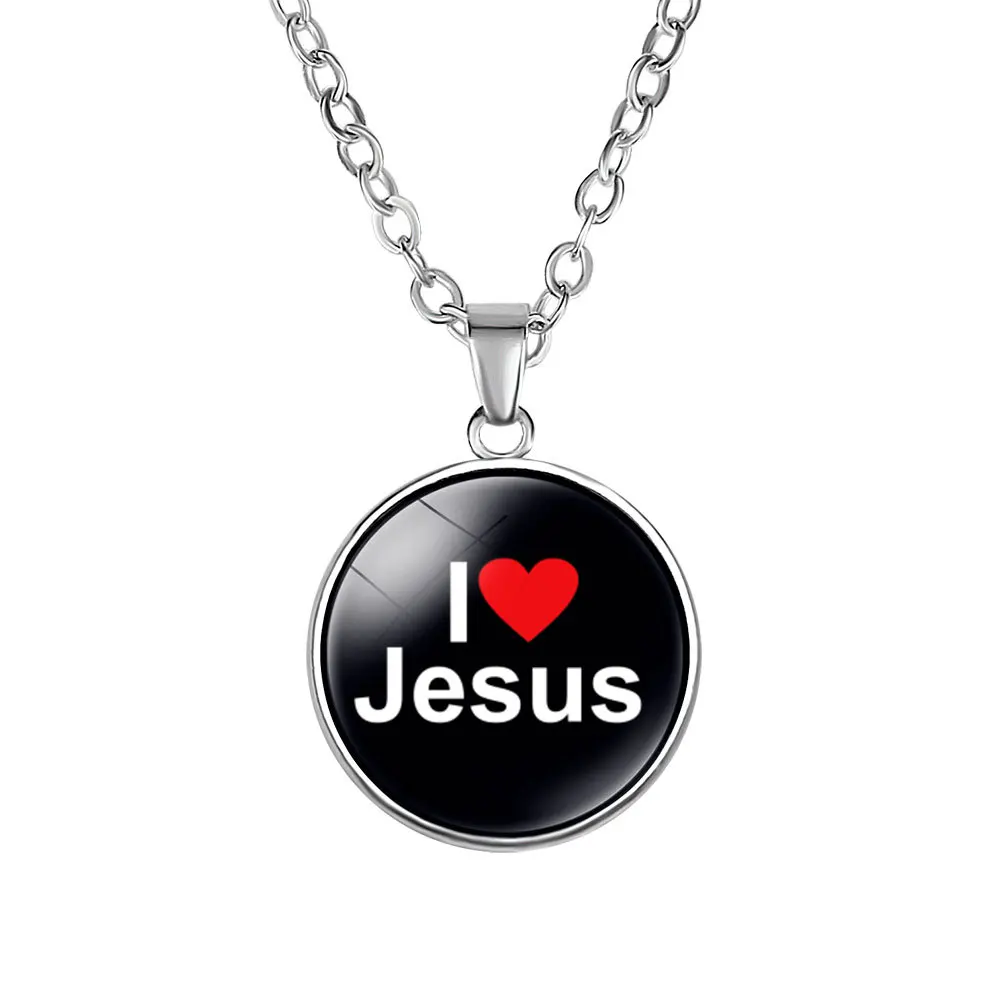 

Jesus Christian jewelry I Love Jesus letter necklace glass pendant necklace