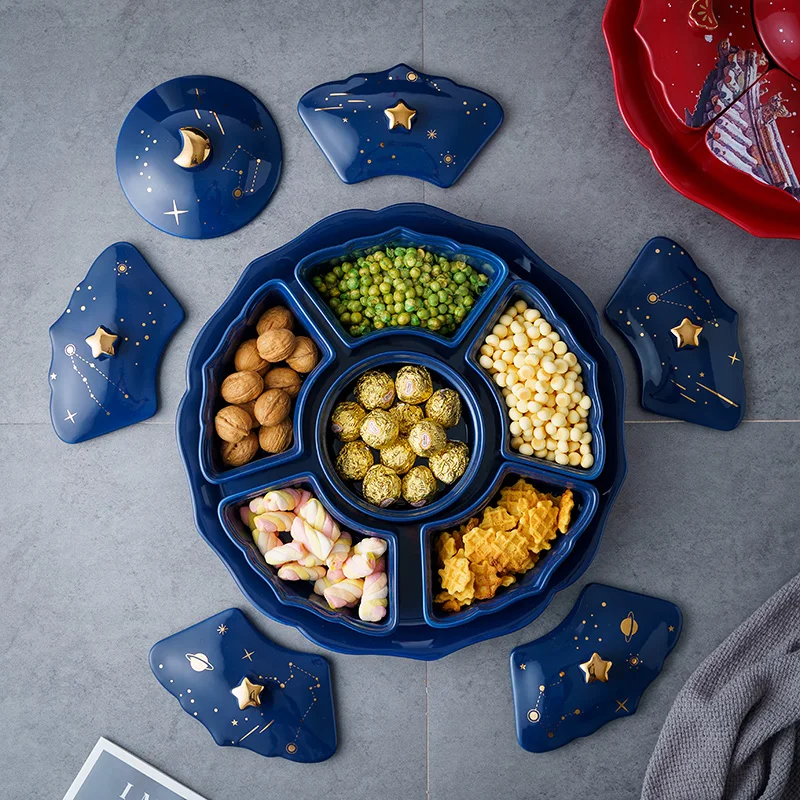 

Luxury ceramic starry sky snack platter, Smoky gray, champagne,transparent gold