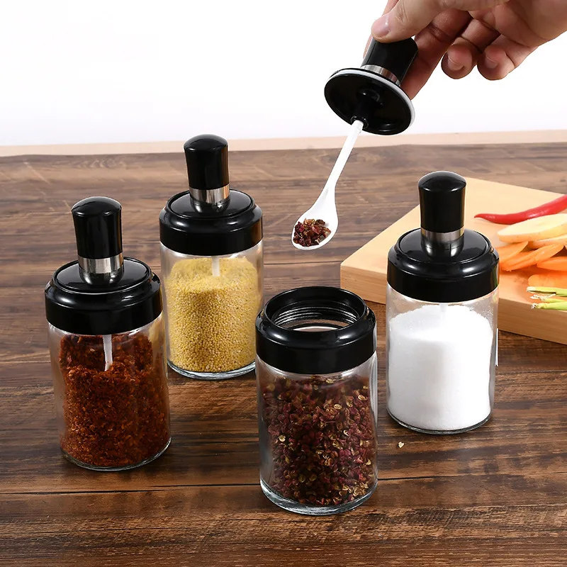 

Glass seasoning bottle seasoning jar oil pot spoon lid seasoning box set spice jar salt control bottle