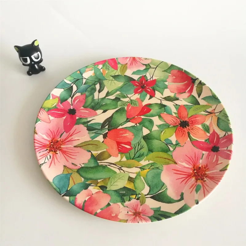 

eco friendly follwer design round melamine bamboo plate, Customized