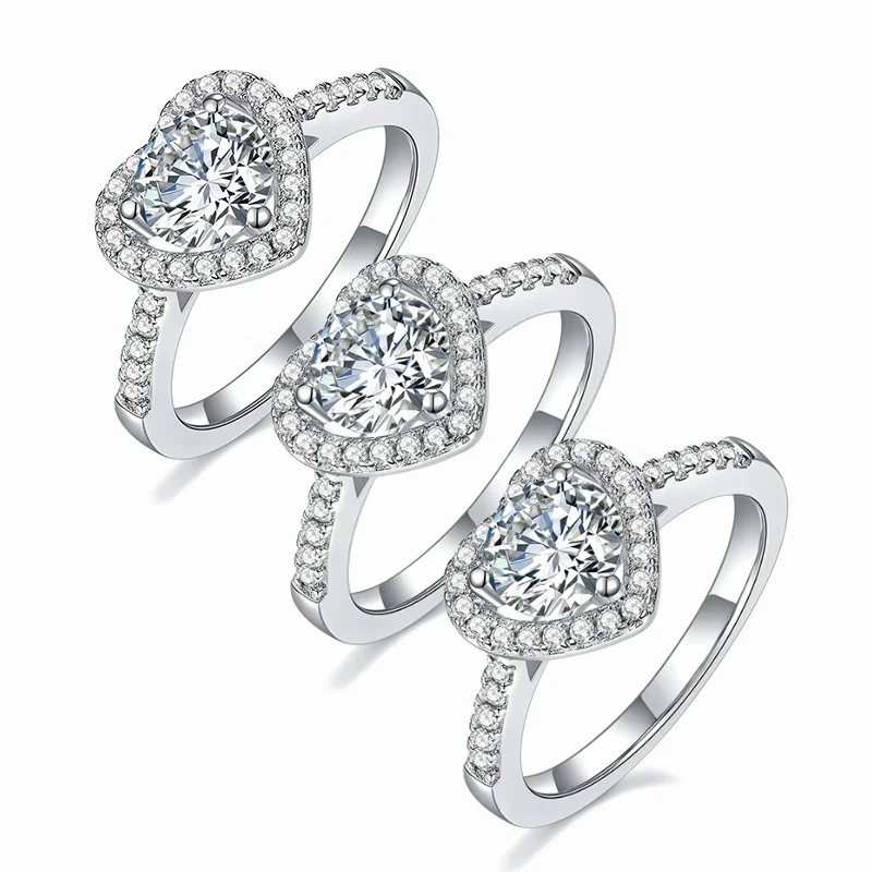 Wholesale 0.5ct 1ct Round Brilliant Cut D VVS1 Moissanite Jewelry 925 Sterling Silver Women Rings