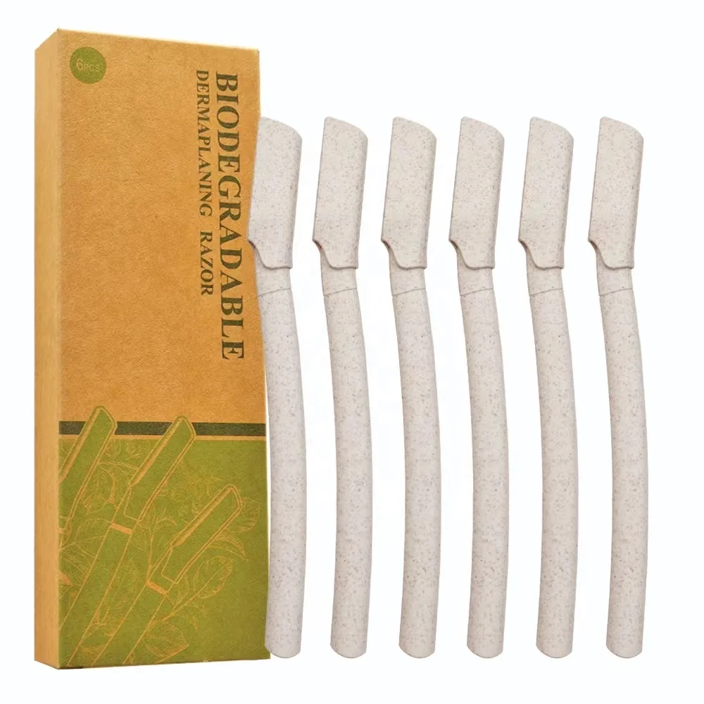 6pcs Women's Facial & Eyebrow Razor with Stainless Steel Blades Biodegradable Wheat Straw Eco-Friendly Packaging