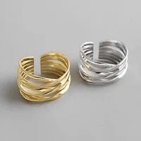 

INS Minimalist Jewelry Multi layer winding line female ring Opening Gold plated 925 Sterling Silver Ring