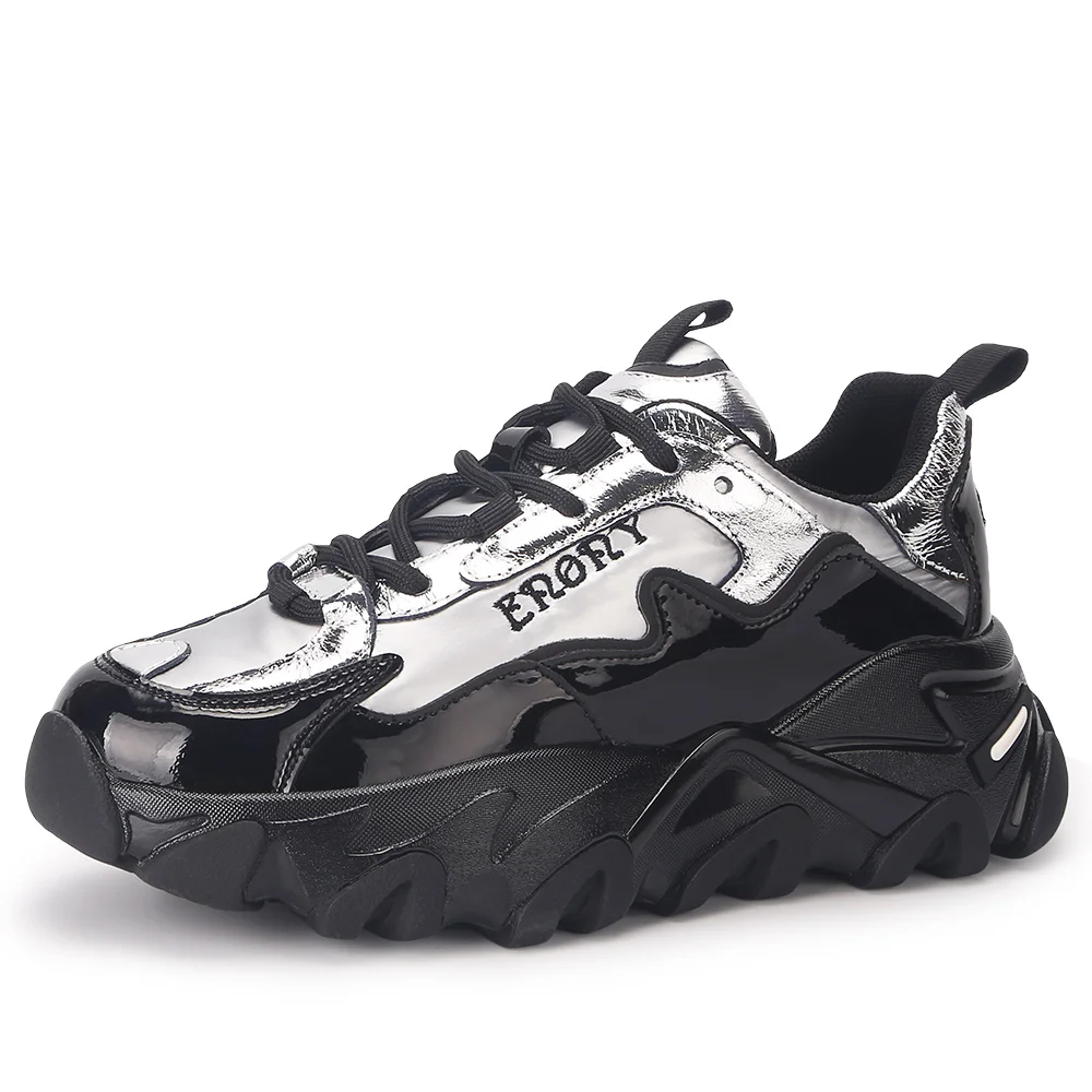 

new trend black and silver color mix thick bottom women fashion clunky running sneakers ladies chunky shoes