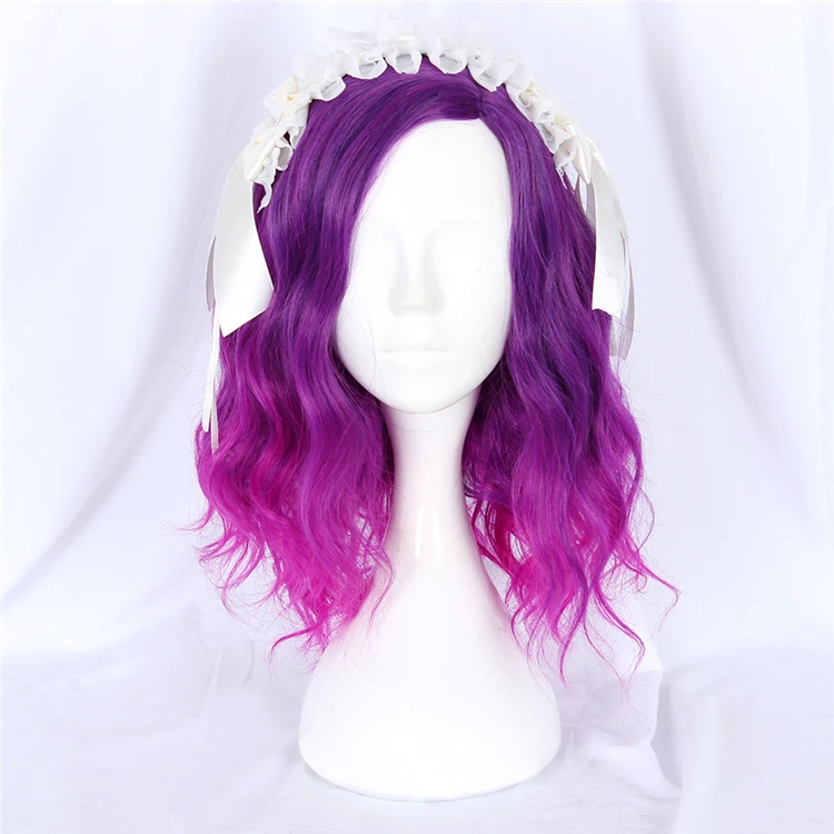 

Funtoninght factory directly sale wigs synthetic hair excellent quality purple blended color cosplay wigs for cosplay lovers, Pic showed