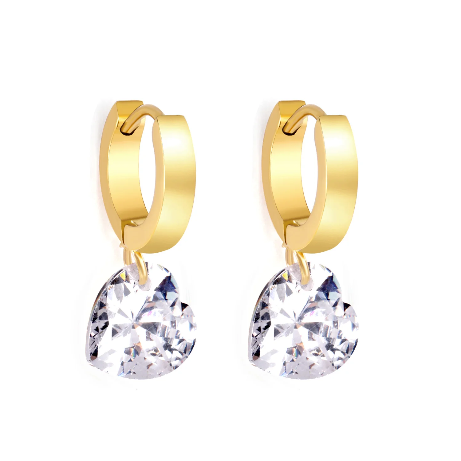 

Luxury 18k gold plated hot selling stainless cubic steel zircon hoop earring for women