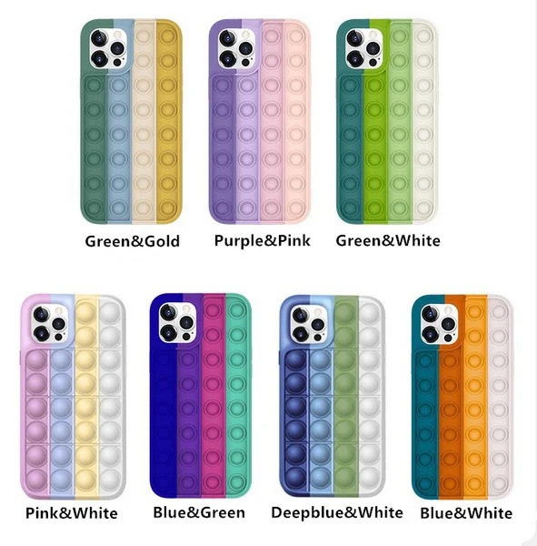 

Wholesale Suitable For Iphone 11 Pro Phone Shell Creative Silicone Soft Rainbow Fidget Toy Bubble Push Phone Case