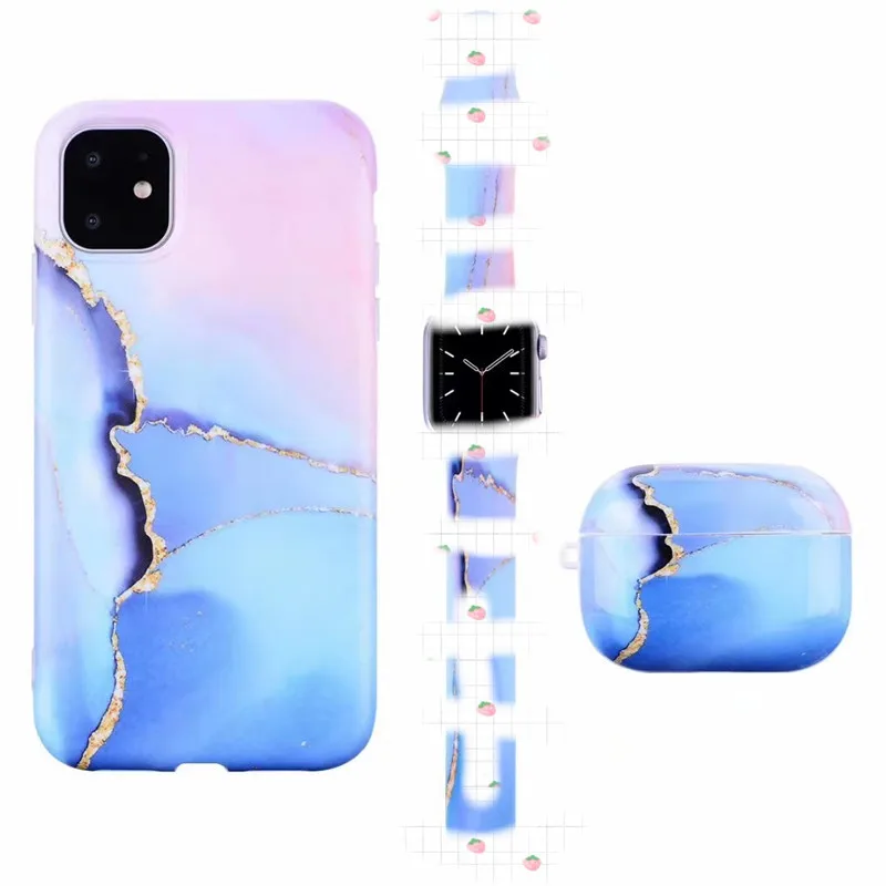 

for apple brand marble phone case earphone case watch band sets products hot selling for iphone 11 airpods pro iwatch, As the pictures show