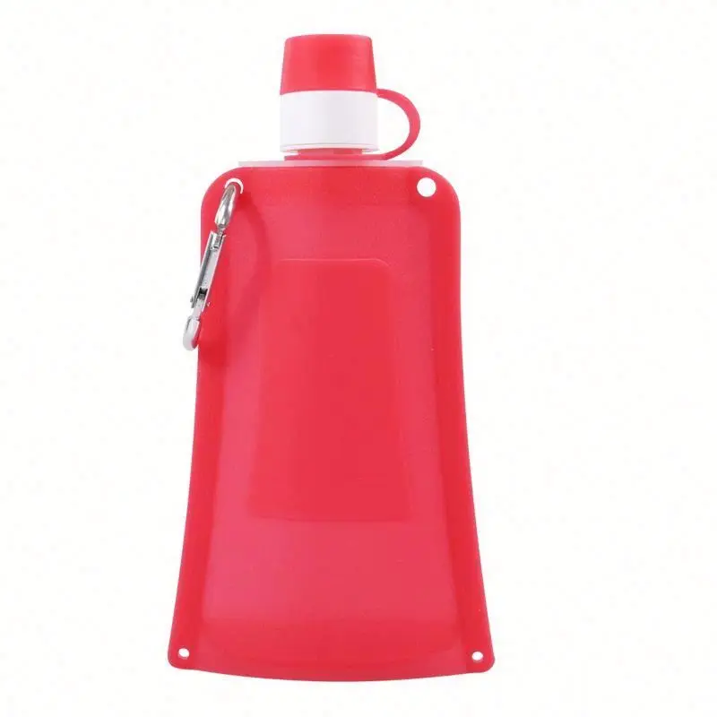 

Wholesale Private Label BPA Free Expandable Collapsible Travel Sports Drink Silicone Foldable Water Bottle with Carabiner hook