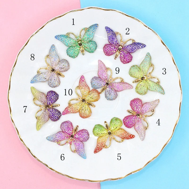 

Paso Sico Princess Sweet Butterfly 38*23mm Creativity Gradient Brilliant 10 Colors DIY Resin Nail Art Decoration Charms