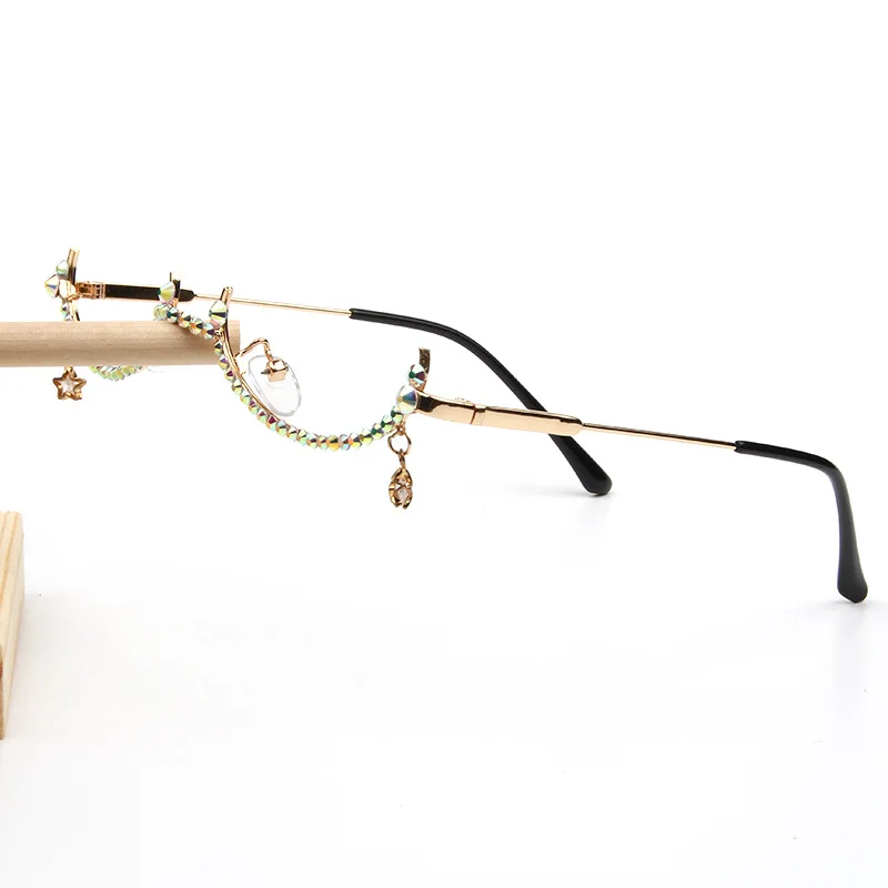 

2022 Trendy half frame glasses female diamond without lens drop pendant rhinestone decoration glasses frame 4921-1, As picture