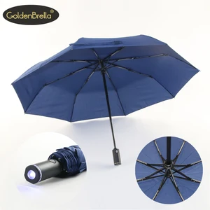 Image of New design Custom Logo Print 3 Fold Flashlight handle led light Umbrella