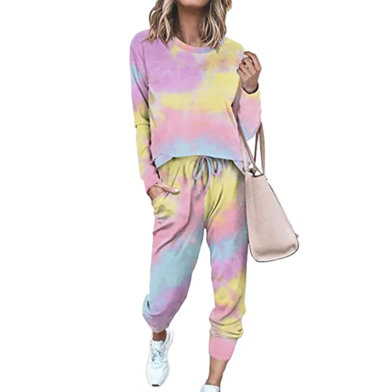 

Autumn fashion tie dye kit two pieces sets women clothing long sleeve casual pants outdoor wear