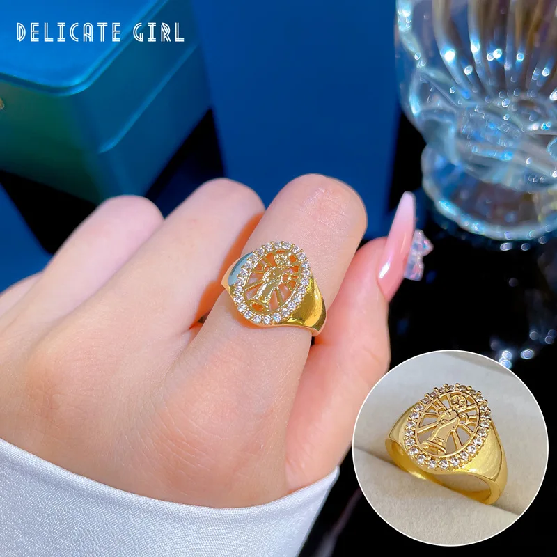 

18K Gold Plated Lady of Guadalupe Virgin Mary Ring With Zirconia Women Girl Adjustable Religious Rings