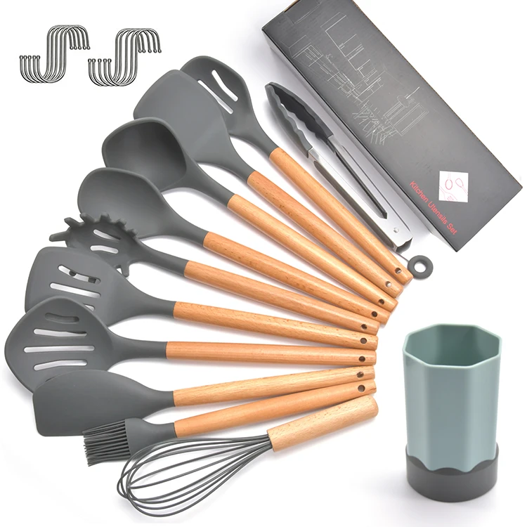 

2020 Amazon top seller wooden handle silicone kitchen utensils set