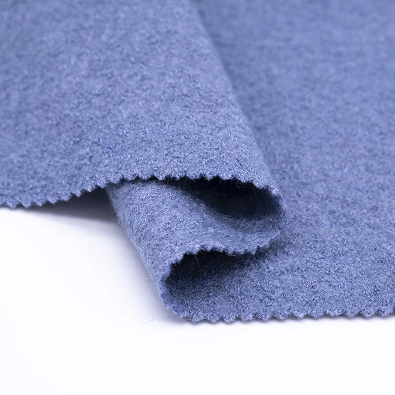 
High quality solid color light blue woolen felt eco-friendly viscose bolied wool knit overcoat fabric 