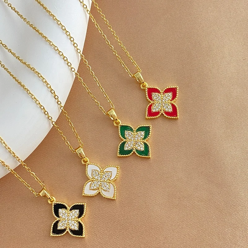 

New Design Clover Gold Non Tarnish Hypoaller Stainless Steel 4 Four Leaf Clover Necklaces For Women