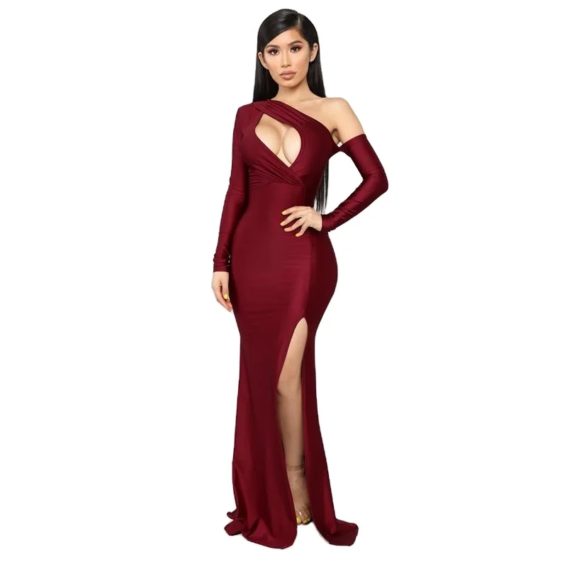 

Women Clothes 2020 Hot Sales Sexy Dress Pure Color Evening Dress