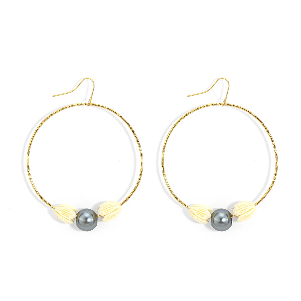 

Hawaii hot sale big size pikake and shell pearl gold hoop earrings for ladies