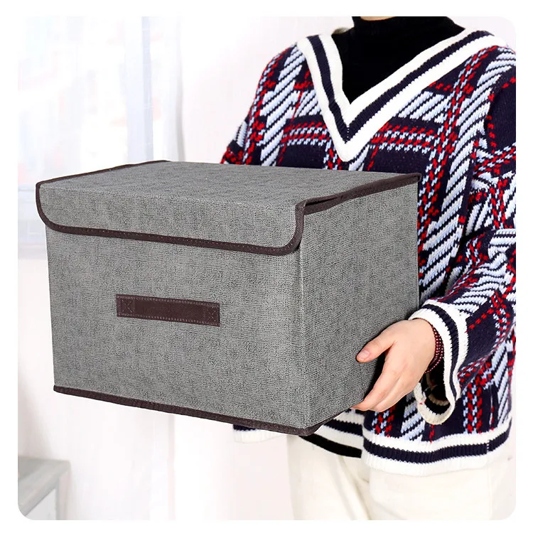 

Non-woven Foldable Cloth Storage Chest Bins Cubes Organizer Baby Toy Storage Box with Lid, As picture