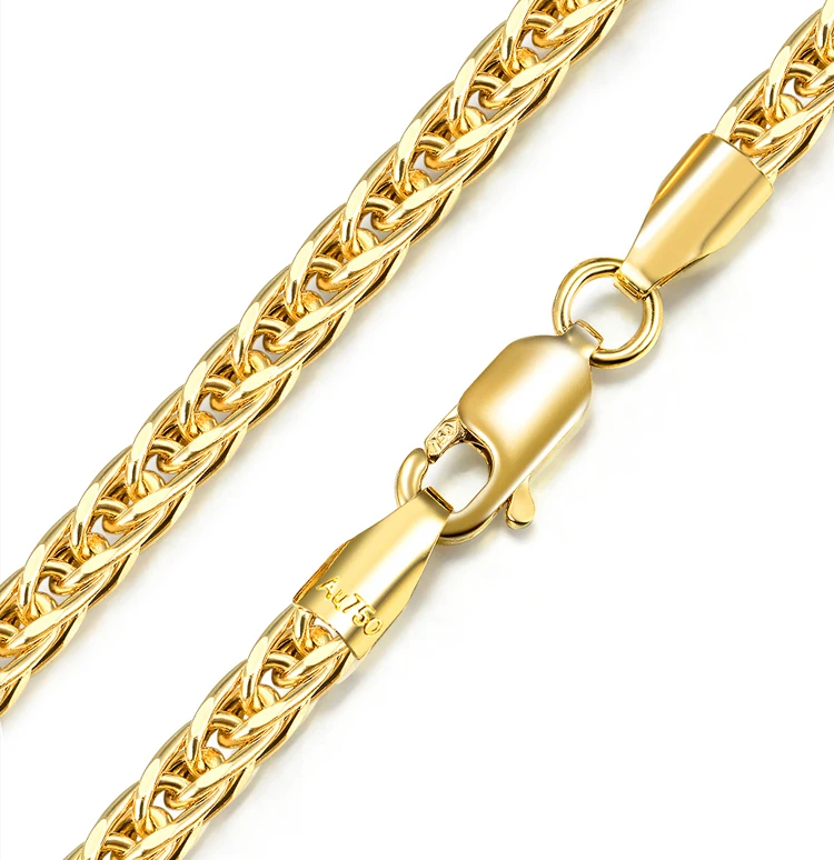 

24/26/28 inch Factory Wholesale 3mm Gold Chain 18K Solid Yellow Gold Wheat Chain AU750 Fashion Long Chain Design for Men