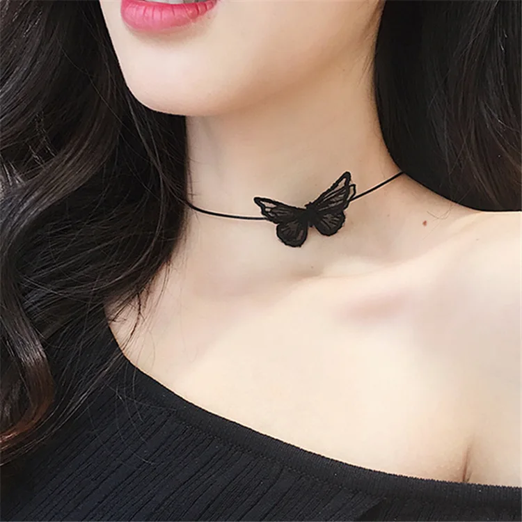 

Sexy Black white Lace Butterfly chokers necklaces Collar Female Neckband Clavicle Chain for women jewelry
