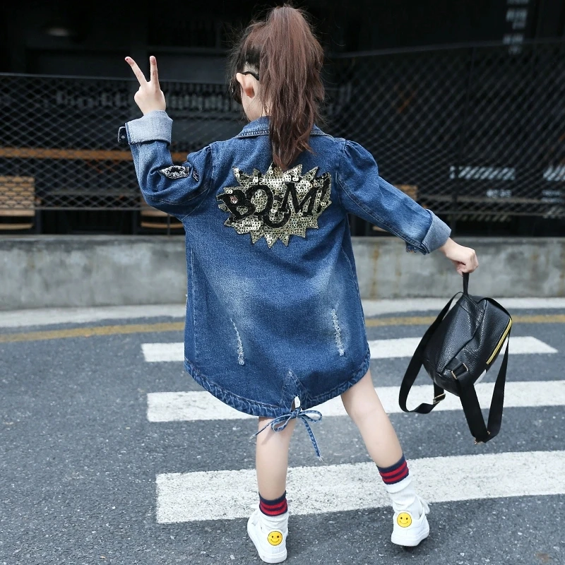 

New arrival toddler girls MD-long denim jacket spring autumn new designs baby girls jeans coat clothing, Picture