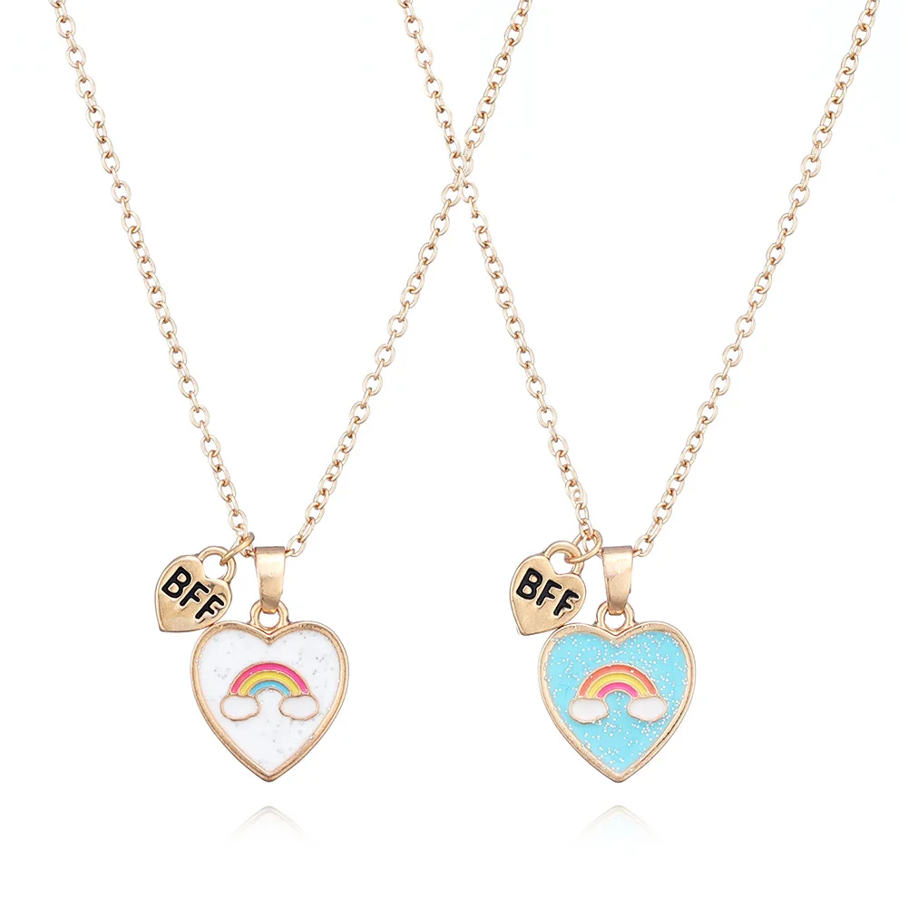 

RTS cute best friend sister heart pattern rainbow cloud fashion chain teen girls necklace, As picture show